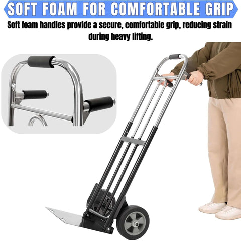 ✝️ Folding Hand Truck Dolly - 600 LB Capacity, soft foam grip, heavy-duty wheels, moving in warehouses, offices, homes