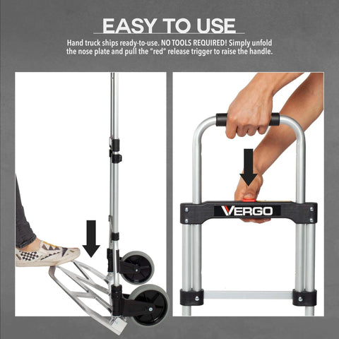Easy to use 275 Ibs Capacity Folding Hand Truck Dolly with lightweight aluminum frame and 42" telescoping handle demonstration