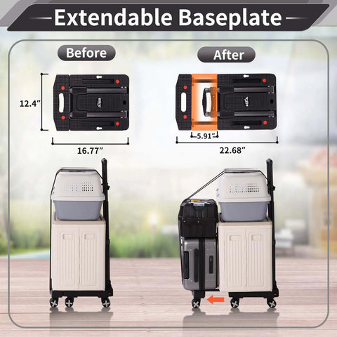 Folding Hand Truck Lightweight Hand Truck Dolly Foldable with extendable baseplate, luggage cart with 6 rotate wheels shown in before and after view.