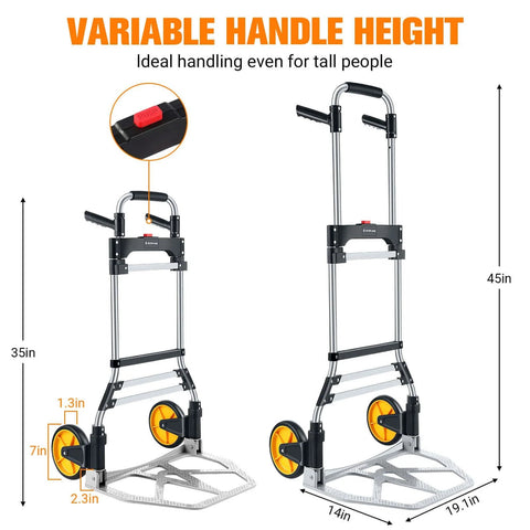 Front and side view of ✝️ 380 LB Capacity Folding Hand Truck Heavy Duty Foldable Dolly Cart with adjustable handle and wheels.
