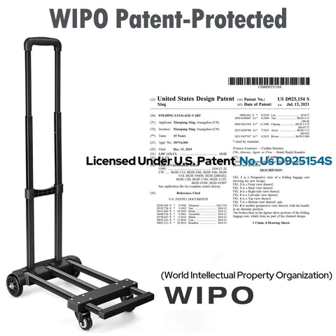 Foldable Luggage Cart for Travel & Moving, 290lbs Dolly Cart with Wheels, foldable hand truck, patent information visible
