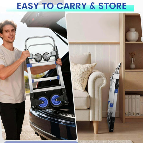 Man loading ✝️ Upgraded 3 in 1 Aluminum Folding Hand Truck, 600 lbs Convertible Heavy Duty Dolly Cart, collapsible design for storage