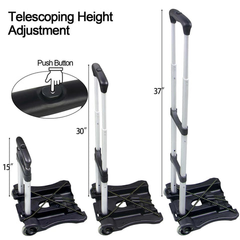 Folding Hand Truck and Dolly 110-lbs Lightweight Portable Luggage Cart for School Travel Office Moving (Black) with telescopic adjustment