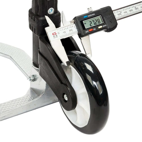 Close-up of replacement wheel on Folding Hand Truck Aluminum Portable Folding Hand Cart 165lbs Capacity Hand Cart and Dolly, black