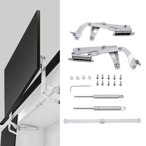 Cabinet Door Hinges and Silent Pneumatic Arm Kitchen Mechanism Hinges with folding lift up stay kit and screws.