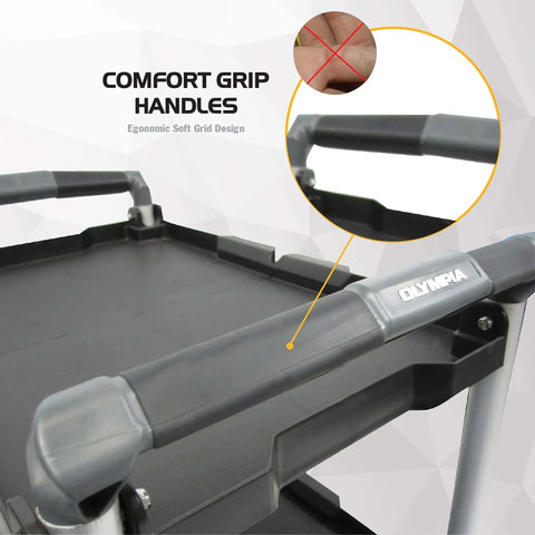 Close-up of Pack N Roll Folding Collapsible Service Cart With 150 Lb Capacity, highlighting ergonomic handles by Olympia Tools