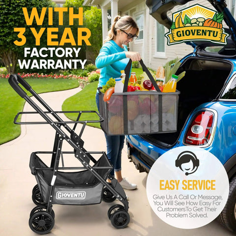 Woman loading groceries into car using Upgraded 36 Gallon Folding Shopping Cart With Wheels For Groceries And More, 80lb Capacity