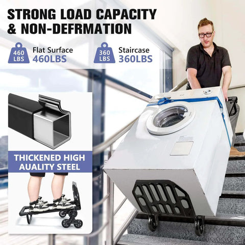460 LBS Stair Climbing Dolly, Folding Dolly Cart with Wheels for Stairs used for moving washing machine down stairs