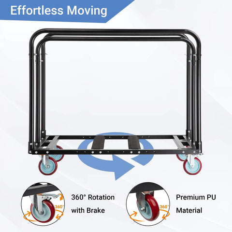Heavy Duty Folding Table Cart With 2000 Lbs Capacity And 10 Tables 5 Inch Swivel Wheels Durable Table Dolly For Party Events