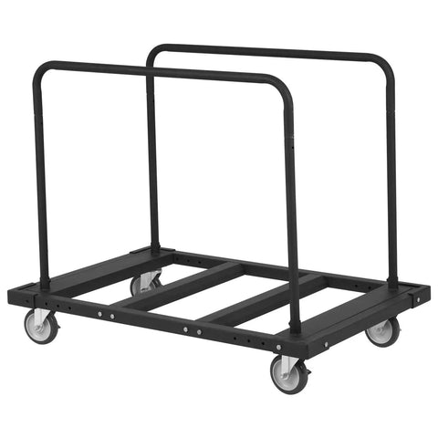 Heavy Duty Folding Table Cart With 5 Inch Swivel Wheels And 1800 Lbs Capacity, Drywall Dolly Cart For Garage, Home, Warehouse, Events And Hotels, Fits Eight To Ten Tables, black steel frame, side view