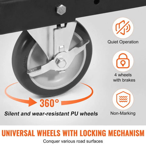 Swivel wheel detail of Heavy Duty Folding Table Cart With 5 Inch Swivel Wheels And 1800 Lbs Capacity, Drywall Dolly Cart.