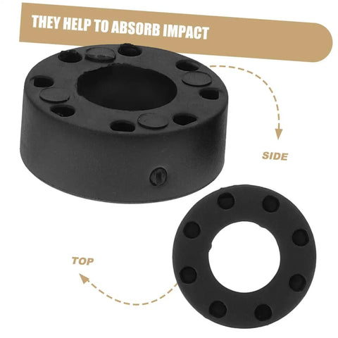 Foosball Table Rod Rubber Bumpers, 16 Pack Pro Grade Replacement Parts For Table Football, Side and Top View, Black Rubber