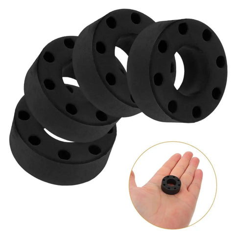 Foosball Table Rod Rubber Bumpers, 16 Pack Pro Grade Replacement Parts for table football, black rubber bumpers in hand and stacked