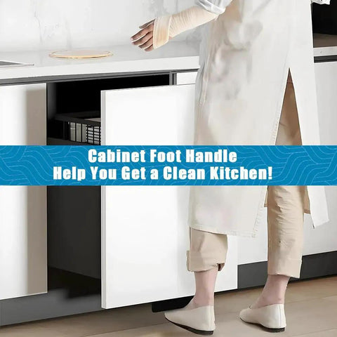 Person using Foot Pull For Cabinets With Adhesive And Screws Hands Free Cabinet Door And Drawer Opener in a kitchen setting
