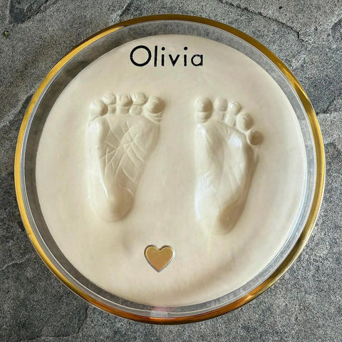 Child foot impressions in Unbreakable Bond Impression Kit No Bake Two Part Molding Putty With Gold Display Tin Self Curing Keepsake Molds