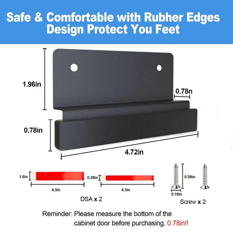 Foot Pull For Trash Cabinet Drawer with dimensions and screws for easy install black touchless opener with rubber edges.