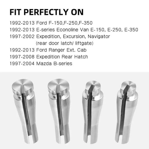 Door Cable Repair Kit For Ford F Series E Series Ranger Expedition Excursion Navigator Vehicle Door Latch Cable Fix With 6 Standard Ends And 2 Locking Cam Aluminum 6061 T6 Lightweight And Easy DIY Install product, showing four aluminum cable ends.