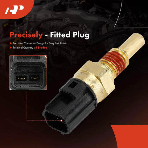 A-Premium 2-pin engine coolant temperature sensor with brass body and black plastic connector.