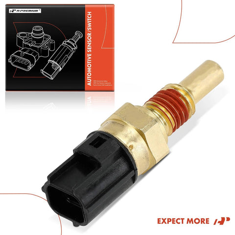 A-Premium 2-pin engine coolant temperature sensor with brass body, black plastic connector, red O-ring seals.