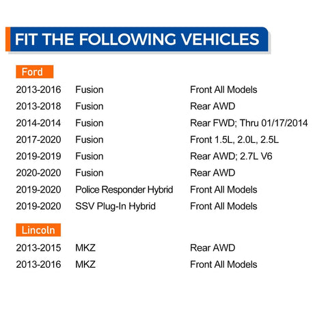 Compatibility list for 512498 Front or Rear Wheel Hub Bearing Assembly Set of 2 for Ford Fusion and Lincoln MKZ