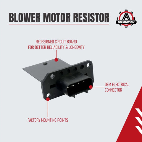HVAC Blower Motor Resistor Compatible With Ford Expedition Escape F150 F250 F350 Super Duty Mustang Mark LT Mariner And Lincoln Mercury Vehicles Replaces 3F2Z18591AA And YH1715 For Smooth Adjustable Fan Speeds And Reliable Airflow, showing redesigned circuit board and OEM electrical connector.