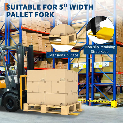 Boosts Your Forklift Reach With 72 Inch Extensions, 5500 Lbs Capacity, 5.5 Inch Wide, Heavy Duty Pallet Fork Extenders on forklift