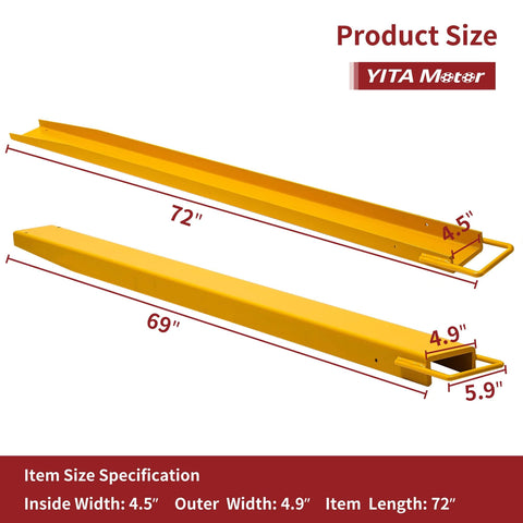 Heavy Duty Forklift Extensions 72 Inch Long And 4.5 Inch Wide Pack Of Two Pallet Fork Extenders Steel Construction Yellow Finish