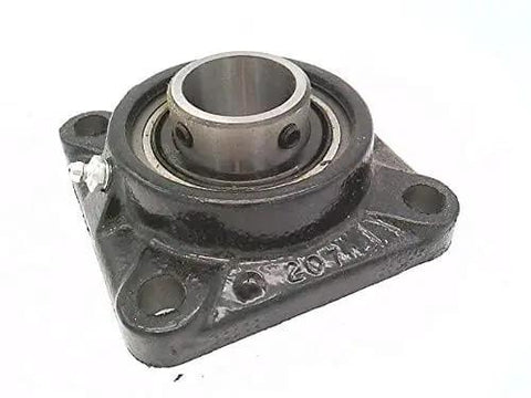Four Bolt Flange Mount Ball Bearing Unit With 1.4375 Inch Bore In Cast Iron Housing Intermediate Duty Set Screw Locking Flange Mount Design For Smooth Reliable Machinery Support In Industrial Equipment, close-up view.