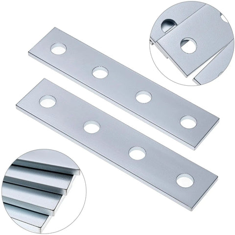 Nine Piece Flat Plate Connector Bracket Set For One Half Inch Bolts In One Five Eighth Inch Strut Channel Four Hole Design
