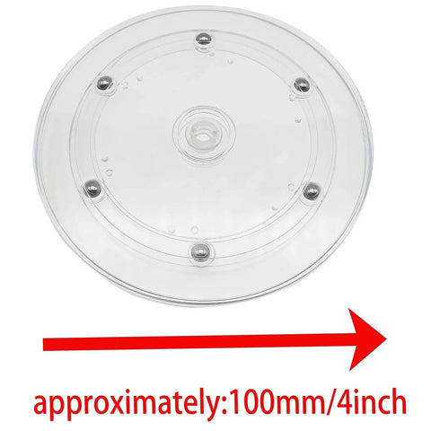 Top view of Two Pack Four Inch Lazy Susan Turntables With Acrylic Ball Bearing For 360 Degree Rotation, showing clear acrylic construction