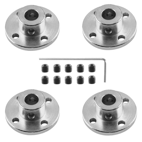 Four Pack 8mm Flange Shaft Couplings With 16mm Body And 8mm Bore 16mm Outer Diameter 13mm Total Height And 24mm Pedestal Spacing M4 Screws And Hex Wrench Included Tight Space Metal Joints For RC Models Robotics And Small Machinery