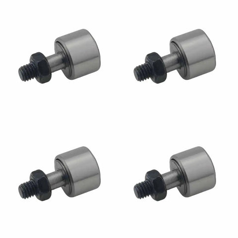 Four Pack Silver Bolt Roller Bearing CF6 Cam Follower for Machine Tool Guides and 3D Printers, high quality bearing steel, side view.