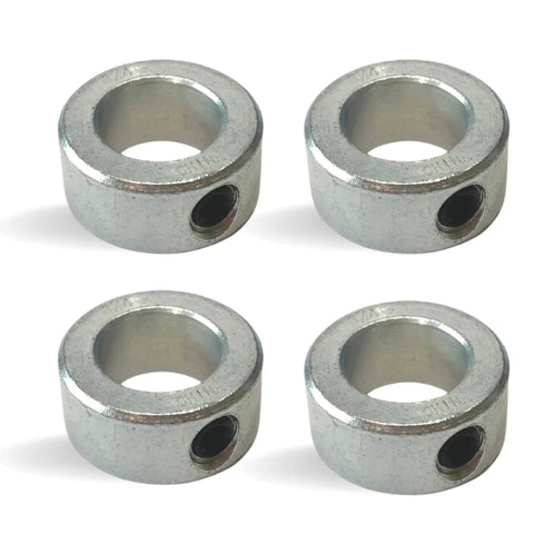 Four Pack 0.75 Inch Bore Solid Steel Shaft Collars Zinc Plated For Machinery, Industrial Use, Socket Cup Point Set Screws