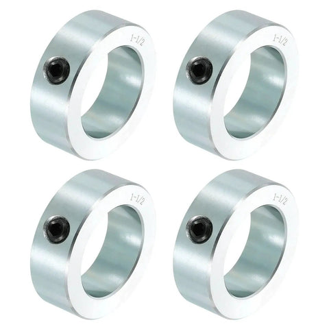 Four Piece Set Screw Shaft Collars By Uxcell, One And A Half Inch Bore, Two And A Quarter Inch Outer Diameter, Zinc Plated Steel