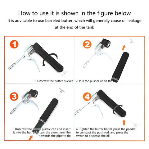 One Handed 120cc High Pressure Grease Gun for Precise Lubrication instructional diagram
