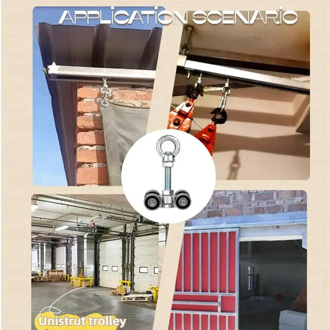 Four Wheel Trolley Assembly Rollers With Hidden Bolt Groove, 650 Lbs Heavy Duty Capacity, M10 Bolt And Lifting Eye Nut in use