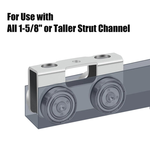 P2750-EG 4 Wheel Light Duty Trolley Assembly for 1-5/8 Inch & Taller Strut Channel, electro-galvanized steel in use