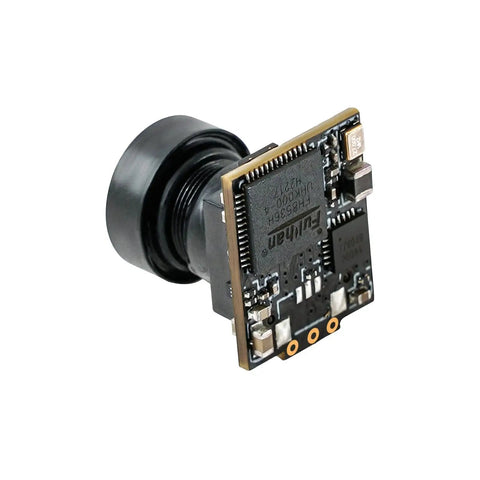 C03 FPV Micro Camera with one third inch CMOS sensor, 1200TVL, global WDR, wide lens, side view showing lens and circuit board.