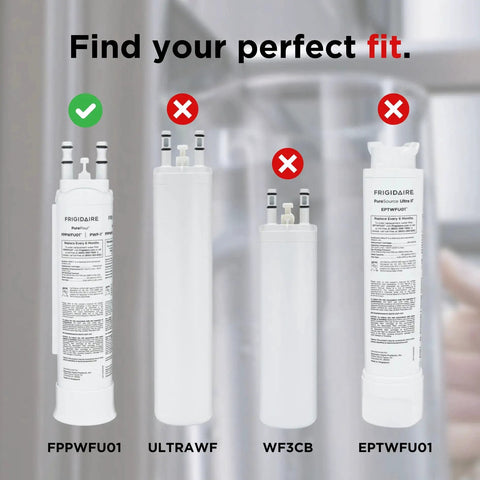 PurePour PWF1 Refrigerator Water Filter Replacement For Clean Tasting Water Reduces Common Contaminants NSF WQA Certified Easy Install Compatible With Frigidaire Refrigerators Model FPPWFU01 and other filters comparison image