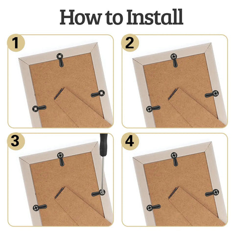 Installation steps for Picture Frame Turn Button Fasteners Set With 100 Backing Clips And 100 Screws For Hanging Pictures Photos And Drawings Black Finish Easy Install And Durable Frame Hardware For Quick Hang By PinCute.