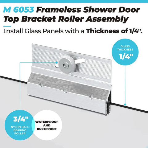 Frameless Shower Door Top Bracket Roller Assembly Set Four Replacement Wheels For Glass Up To One Quarter Inch close-up view