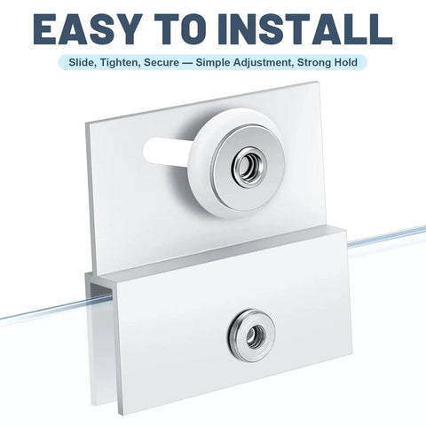 Four Pcs M 6054 Frameless Shower Door Rollers With Adjustable Top Bracket for Sliding Doors, showing installation detail.