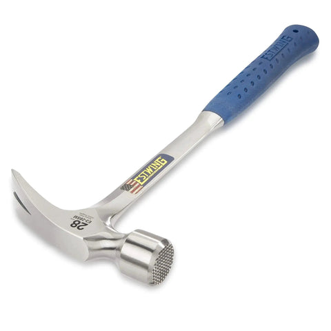 Framing Hammer 28 Oz Long Handle Straight Rip Claw With Milled Face And Shock Reduction Grip For Superior Leverage, Reduced Hand Fatigue, Precise Striking Power On Framing And Heavy Duty Carpentry, USA Made One Piece Forged Steel Construction E3 28SM