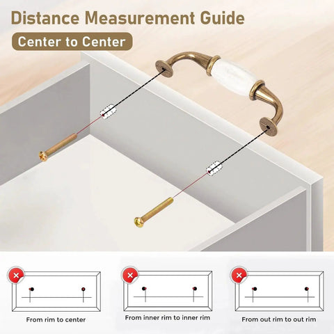 Distance measurement guide for French Style White Ceramic Cabinet Handle Set Of 2 With Zinc Alloy Pulls And Screws