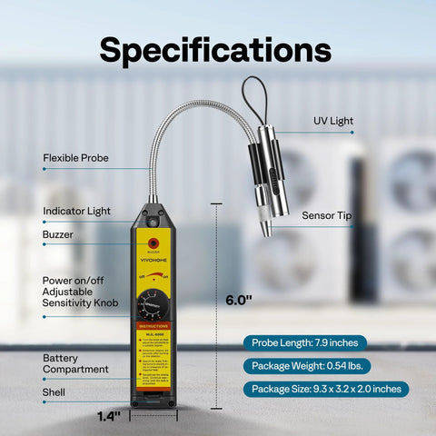 VIVOHOME handheld HVAC Freon leak detector with gooseneck probe and LED light.