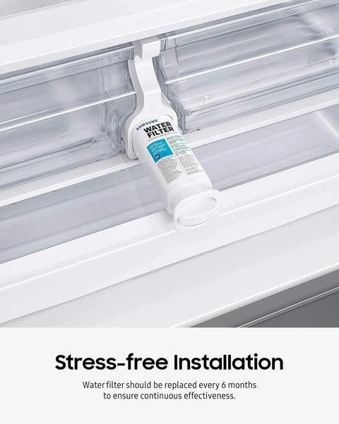 Installed pack of 2 refrigerator water filters that reduce 99% of contaminants, delivering clean, great tasting water and ice for up to six months