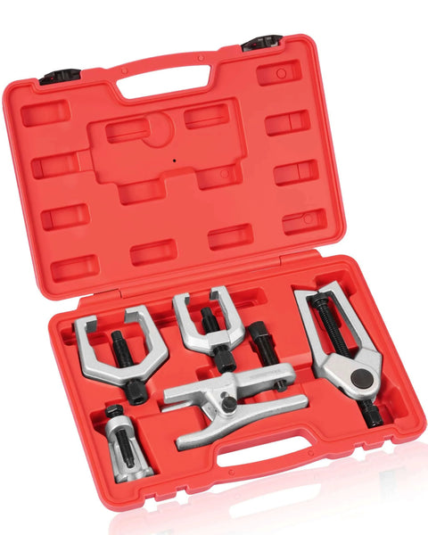 5pcs Professional Front End Service Tool Kit, Pitman Arm Puller, Ball Joint Separator Tie Rod Remover Tool in red case