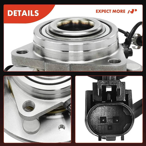 Close-up of 2 Pack Front Wheel Bearing Hub Assembly for 4WD Chevy Silverado Tahoe Suburban Avalanche GMC Sierra Yukon XL and Cadillac Escalade ESV EXT, 6 Lug with ABS Sensor, Front Left and Right OE Replacement.