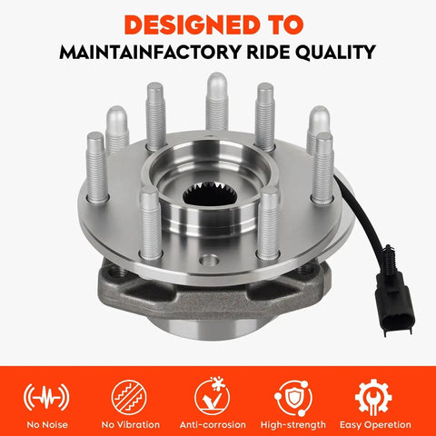 Front Wheel Hub Bearing Assembly For Chevy Trailblazer SSR Trailblazer EXT GMC Envoy Envoy Xl Envoy Xuv Buick Rainier Isuzu Ascender Saab Nine Seven X Oldsmobile Bravada Six Lug With ABS Replaces 513188 Two Pieces, showcasing six lug bolts, ABS cable, and grey flange.