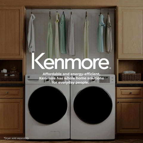 Efficient 4.5 cu ft front-load washer with steam stain removal and Accela Wash in laundry room setup